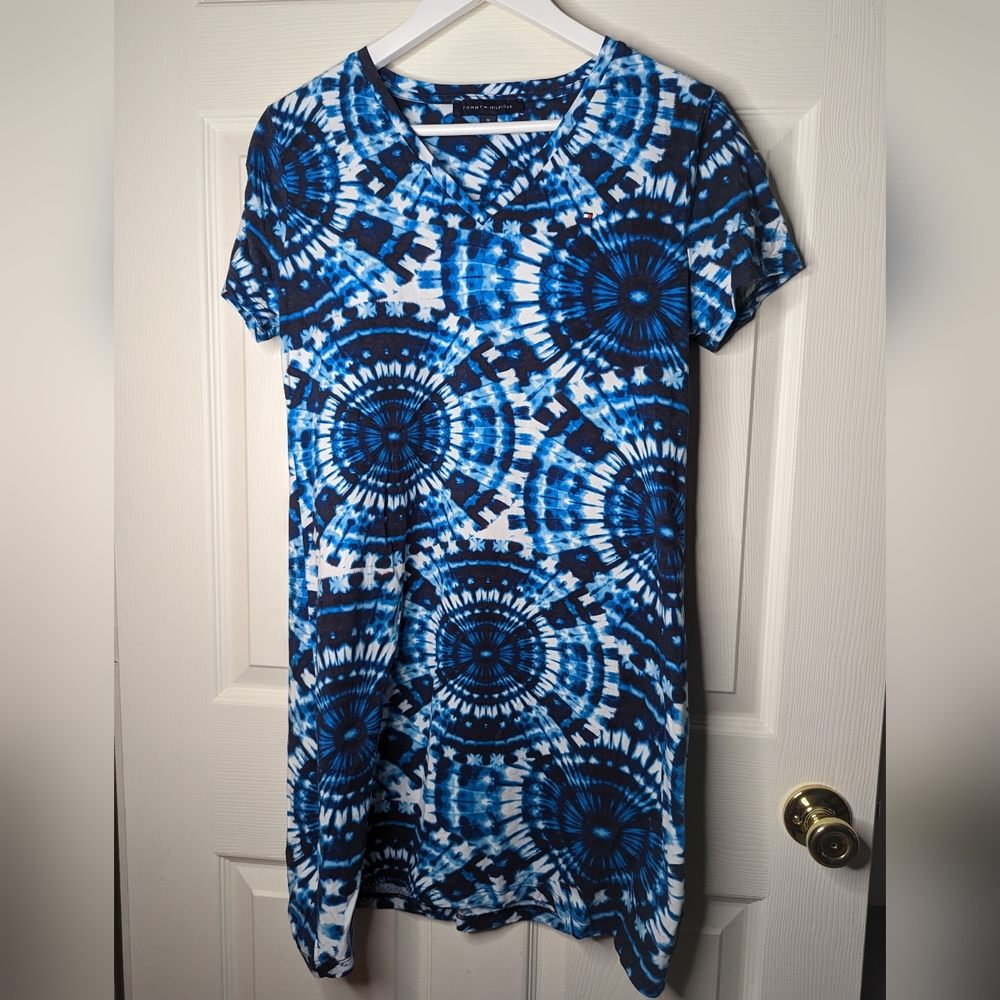 Tommy Hilfiger blue and white tye dye Tshirt dress size medium